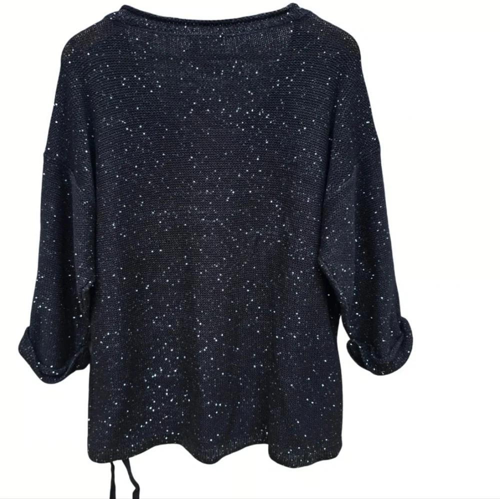DKNY Jeans Black Sequin Sweater With Bottom Tie Size L